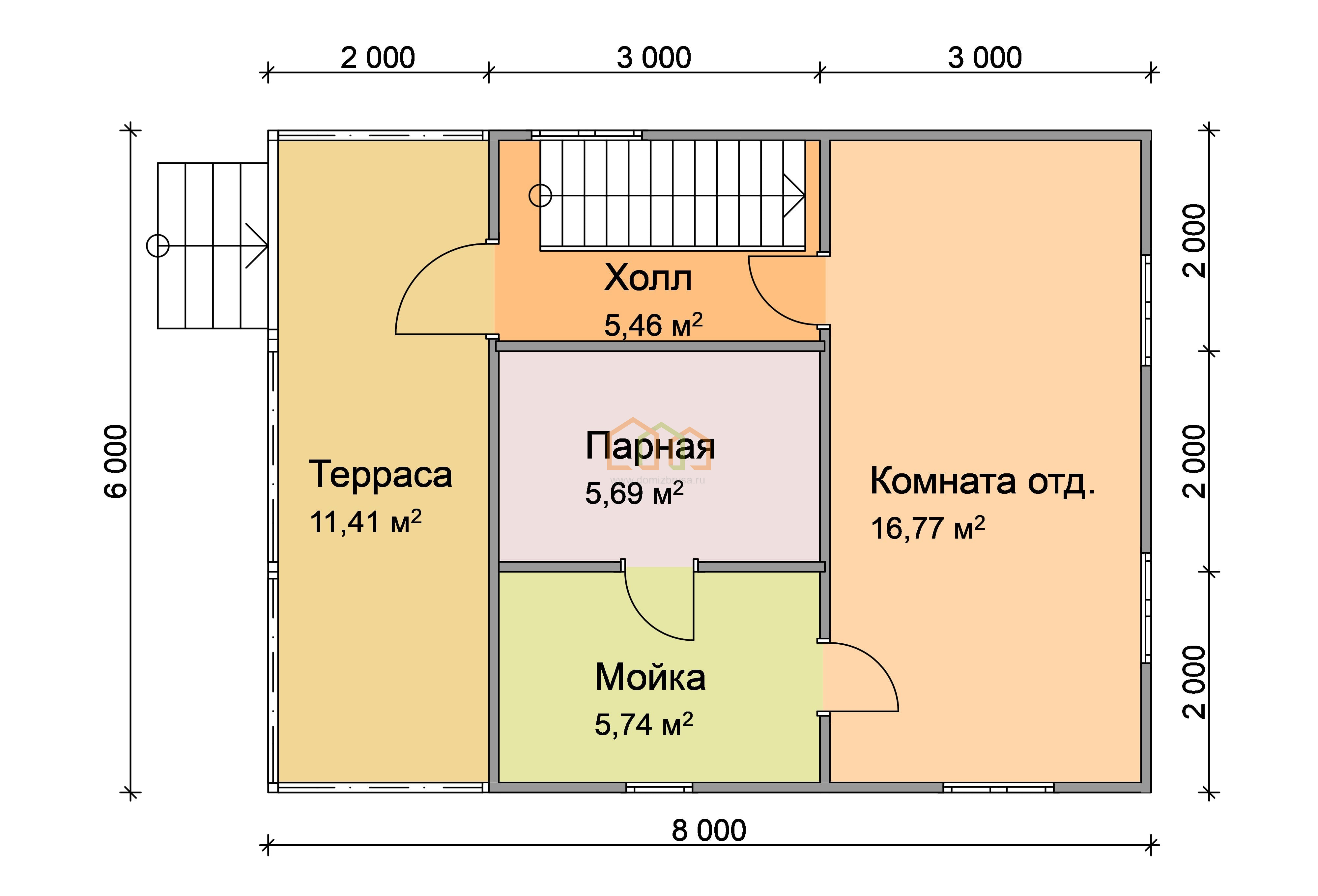 Баня из бруса с мансардой Меркурий 6x8 Площадь: 75 м² с террасой под ключ в  Касимове